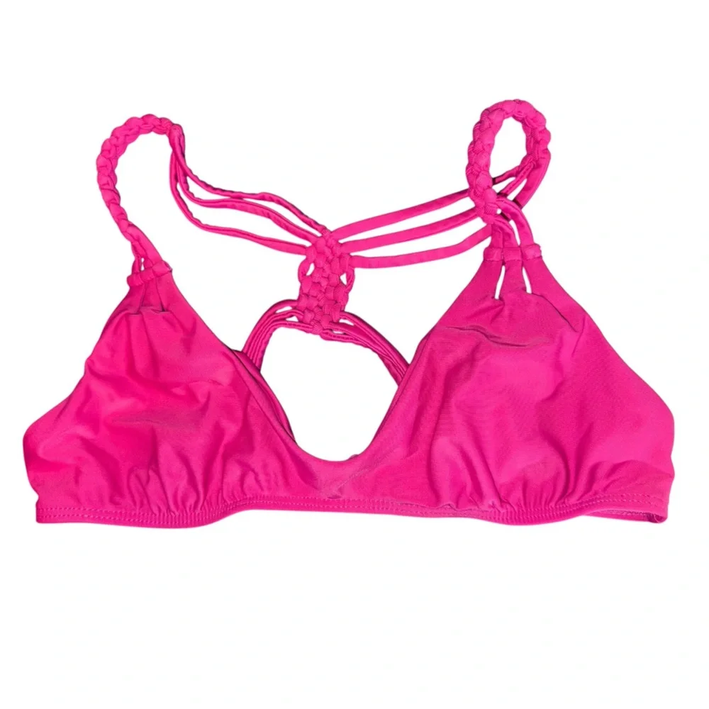 FRANKI’S BIKINI Marina Raspberry Pink Crochet Triangle Bikini Top Size Small